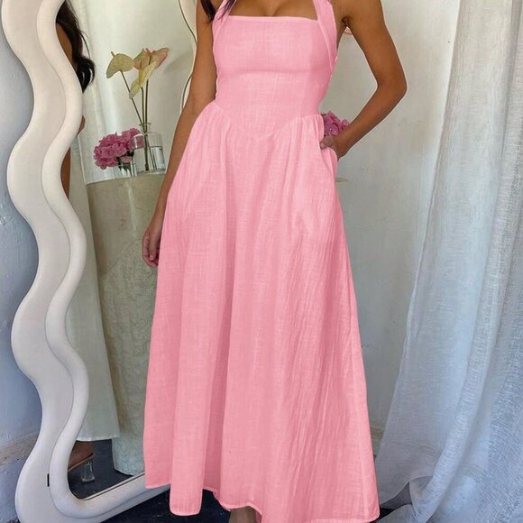 Pink Casual Women's Vacation Elegant Long Dress - Picture 6 of 10